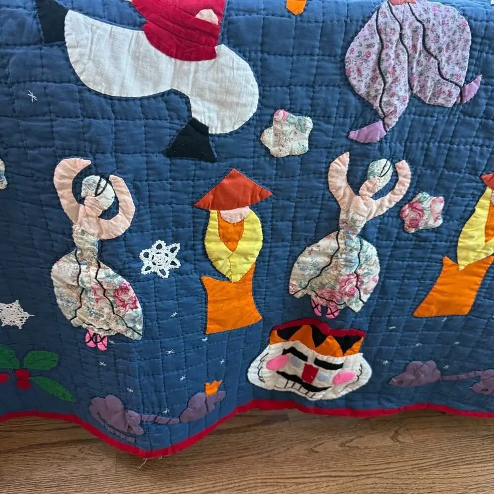 Vintage Handmade Nutcracker Ballet Applique Quilt Christmas Heirloom ~ 54x71